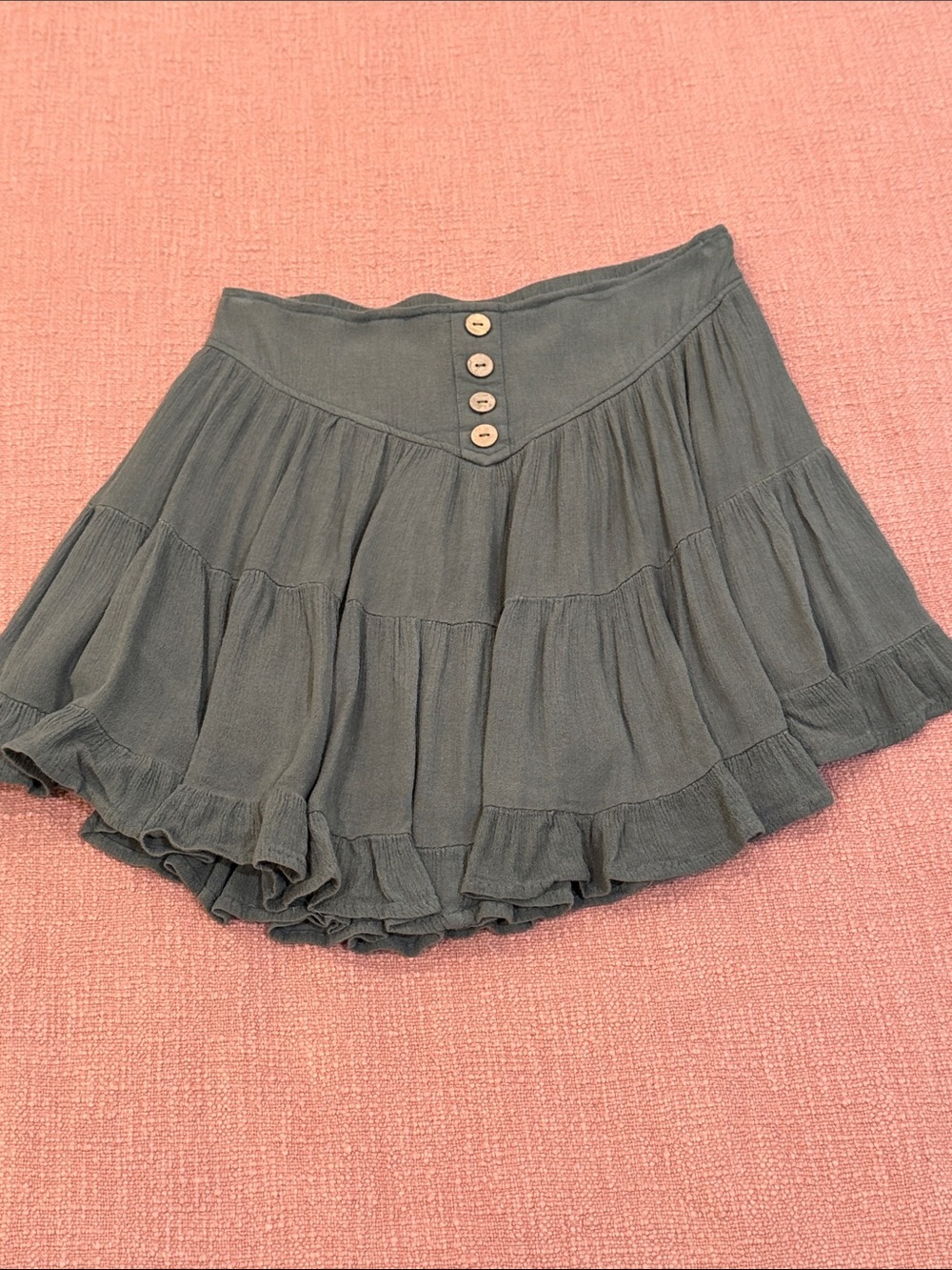 ILLA ILLA small green Tiered Ruffle lined Mini Skirt